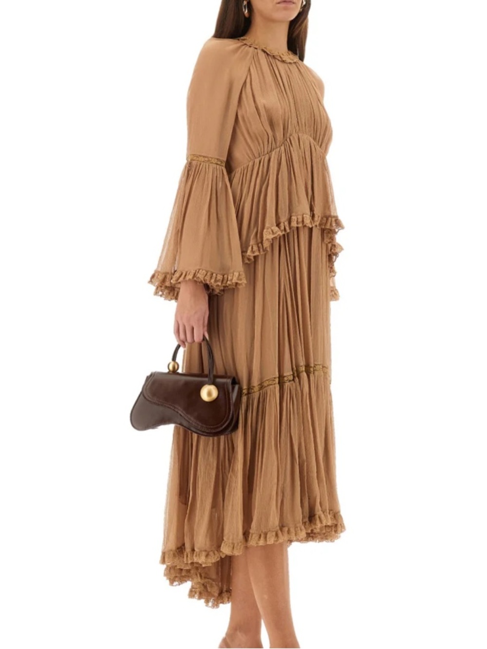 NWT New ZIMMERMANN Hypnotic Peplum Flutter Tiered Midi Dress in Biscuit Size 0 - Picture 10 of 13